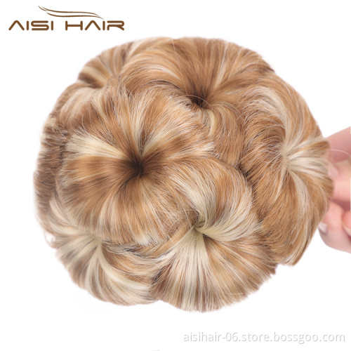 Aisi Hair Synthetic Fiber Plastic Comb Hair Extension Curly Claw On Ponytail 9 Flowers Blonde Chignon Bun Hairpieces For Women